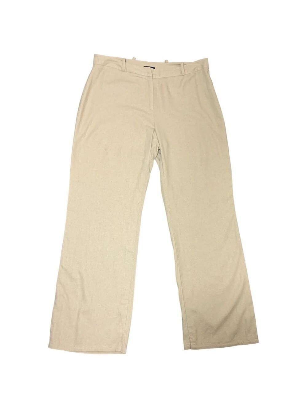 Tan Wide Leg Linen Blend Pants High Rise Sz 15 Neutral Minimalist Closet Staple